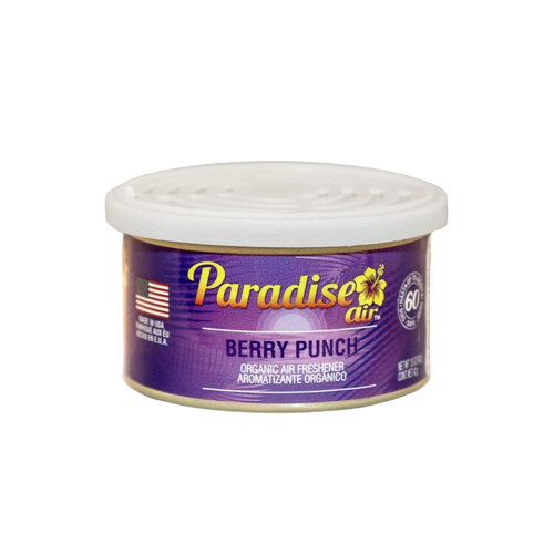 A tin of "Paradise Air" air freshener in the "Berry Punch" scent.