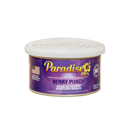 A tin of "Paradise Air" air freshener in the "Berry Punch" scent.