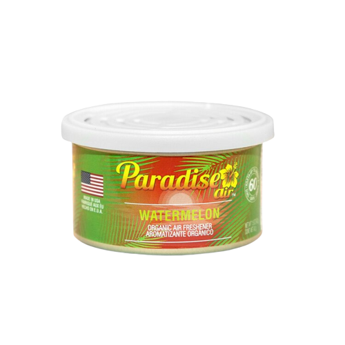 A tin of "Paradise Air" air freshener in the "Watermelon" scent.