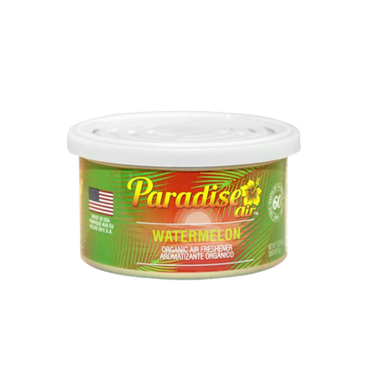 A tin of "Paradise Air" air freshener in the "Watermelon" scent.